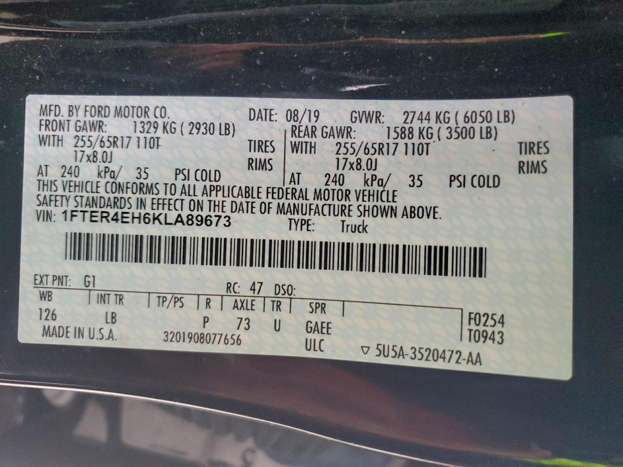 2019 Ford Ranger Xl VIN: 1FTER4EH6KLA89673 Lot: 93471465