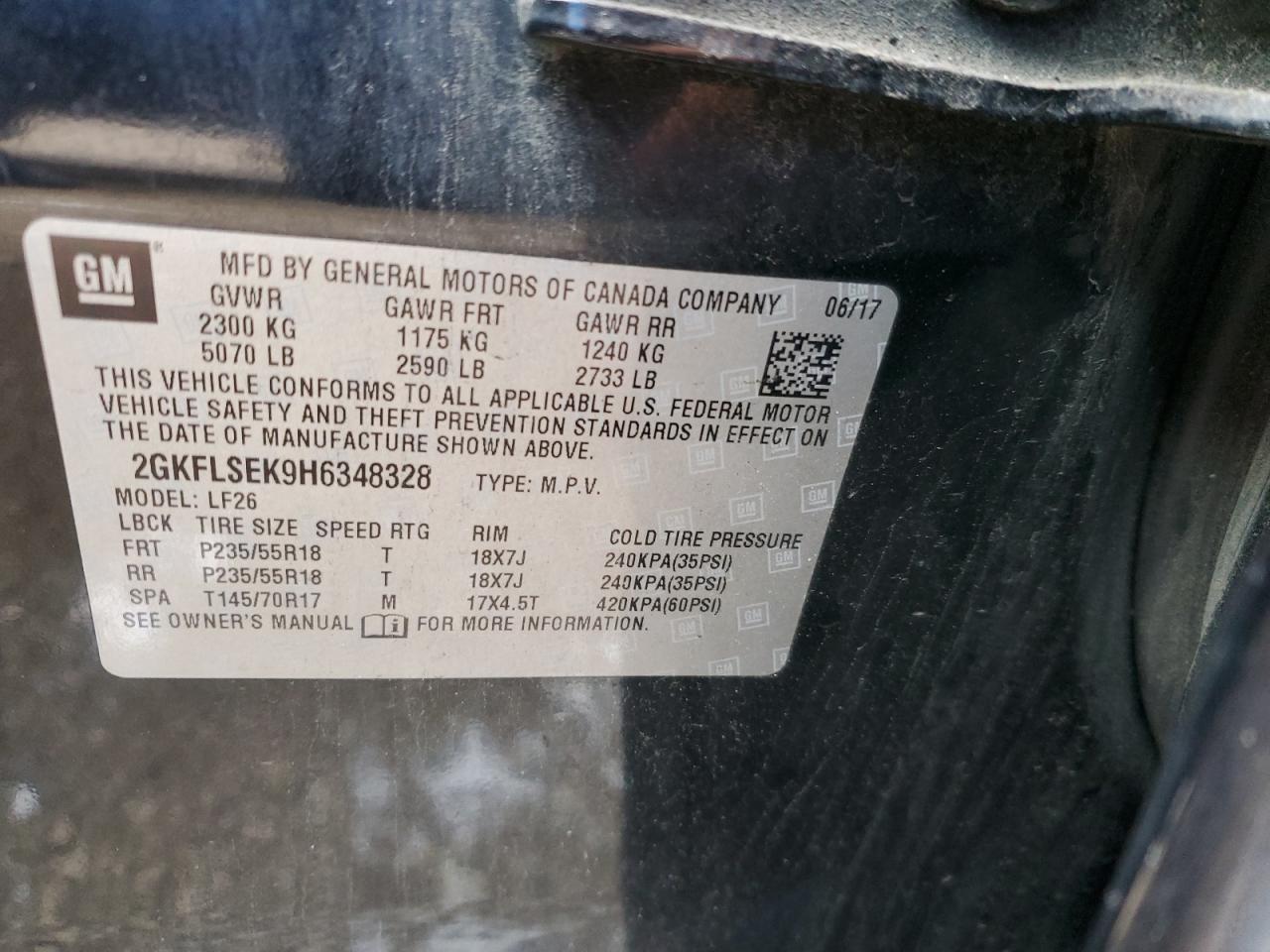 2017 GMC Terrain Sle VIN: 2GKFLSEK9H6348328 Lot: 91897125