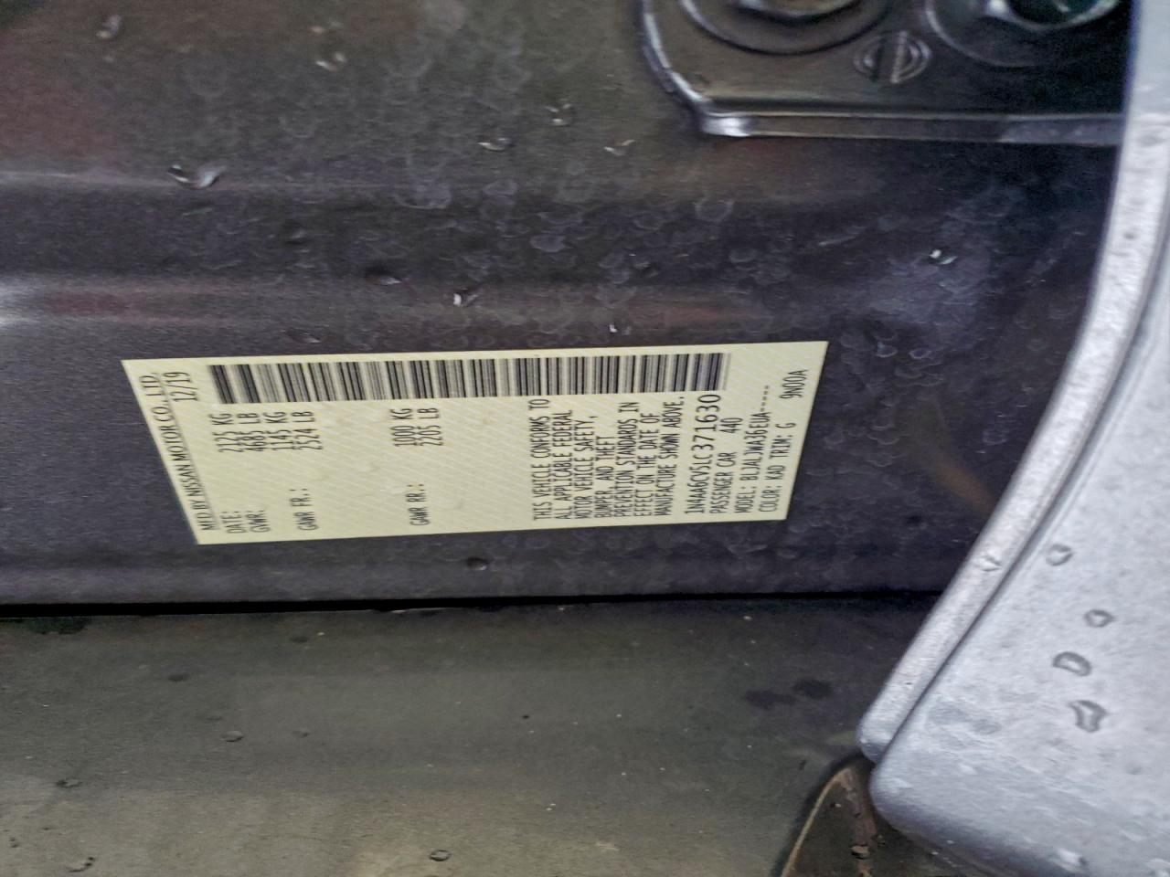 2020 Nissan Maxima Sv VIN: 1N4AA6CV5LC371630 Lot: 93397685