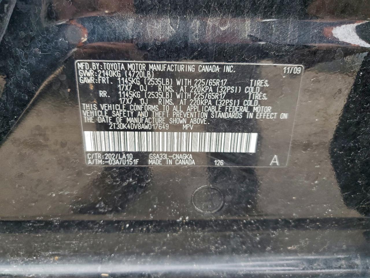 2010 Toyota Rav4 Limited VIN: 2T3DK4DV8AW017649 Lot: 92512765