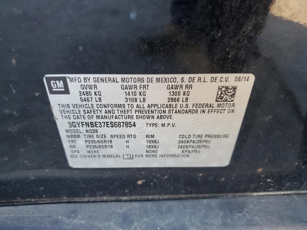 2014 Cadillac Srx Luxury Collection VIN: 3GYFNBE37ES687854 Lot: 92735805