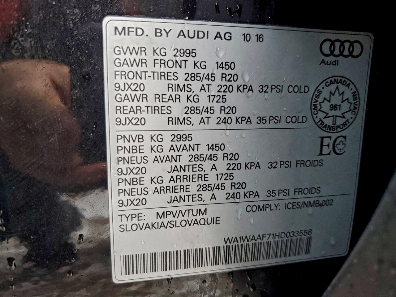 2017 Audi Q7 Technik S-Line VIN: WA1WAAF71HD033556 Lot: 95065995