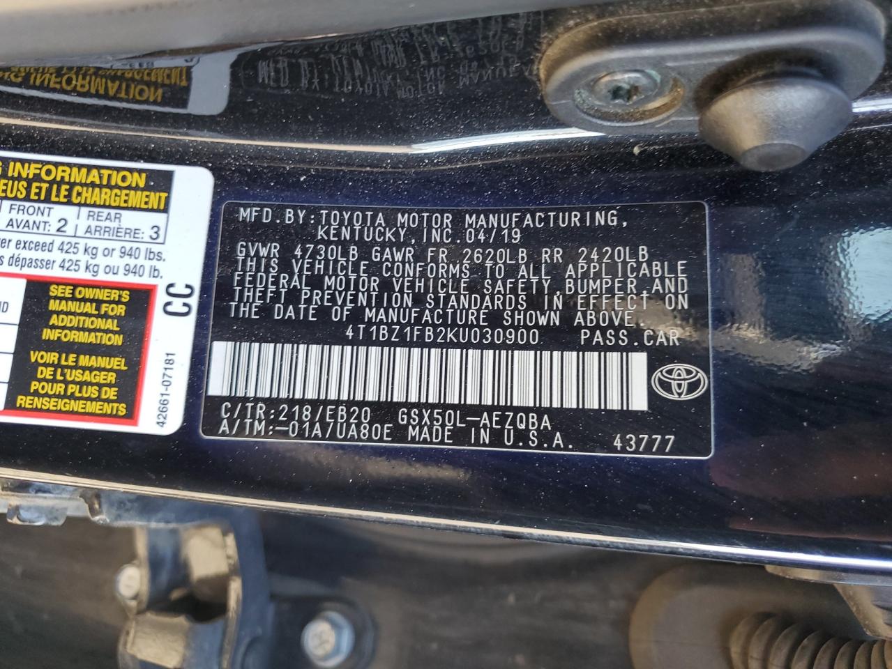 2019 Toyota Avalon Xle VIN: 4T1BZ1FB2KU030900 Lot: 90812465