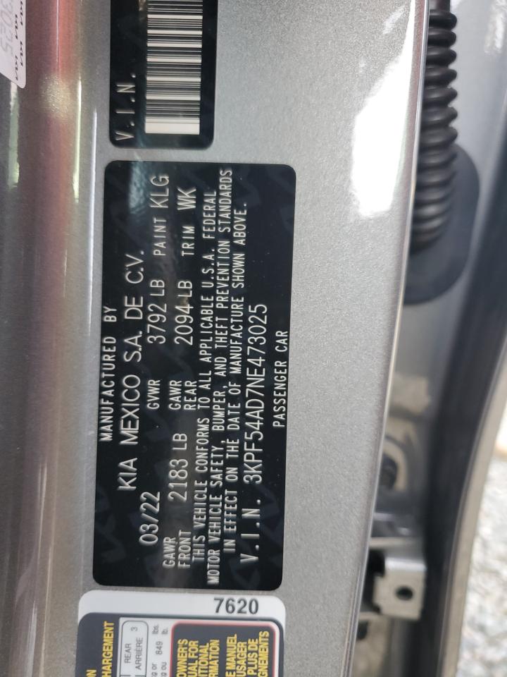 2022 Kia Forte Gt Line VIN: 3KPF54AD7NE473025 Lot: 92526955