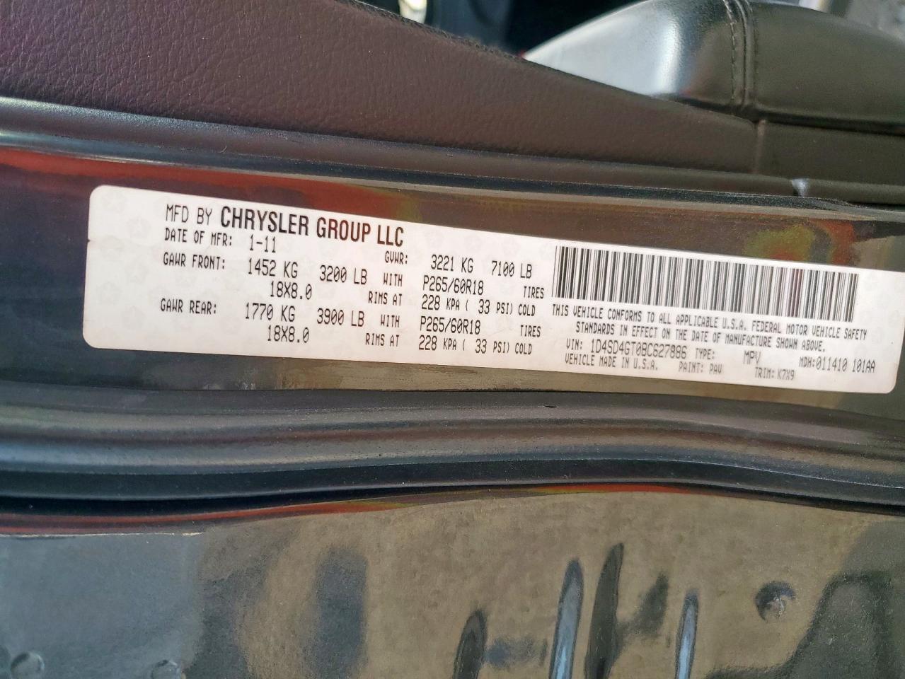 2011 Dodge Durango Crew VIN: 1D4SD4GT0BC627886 Lot: 93635745