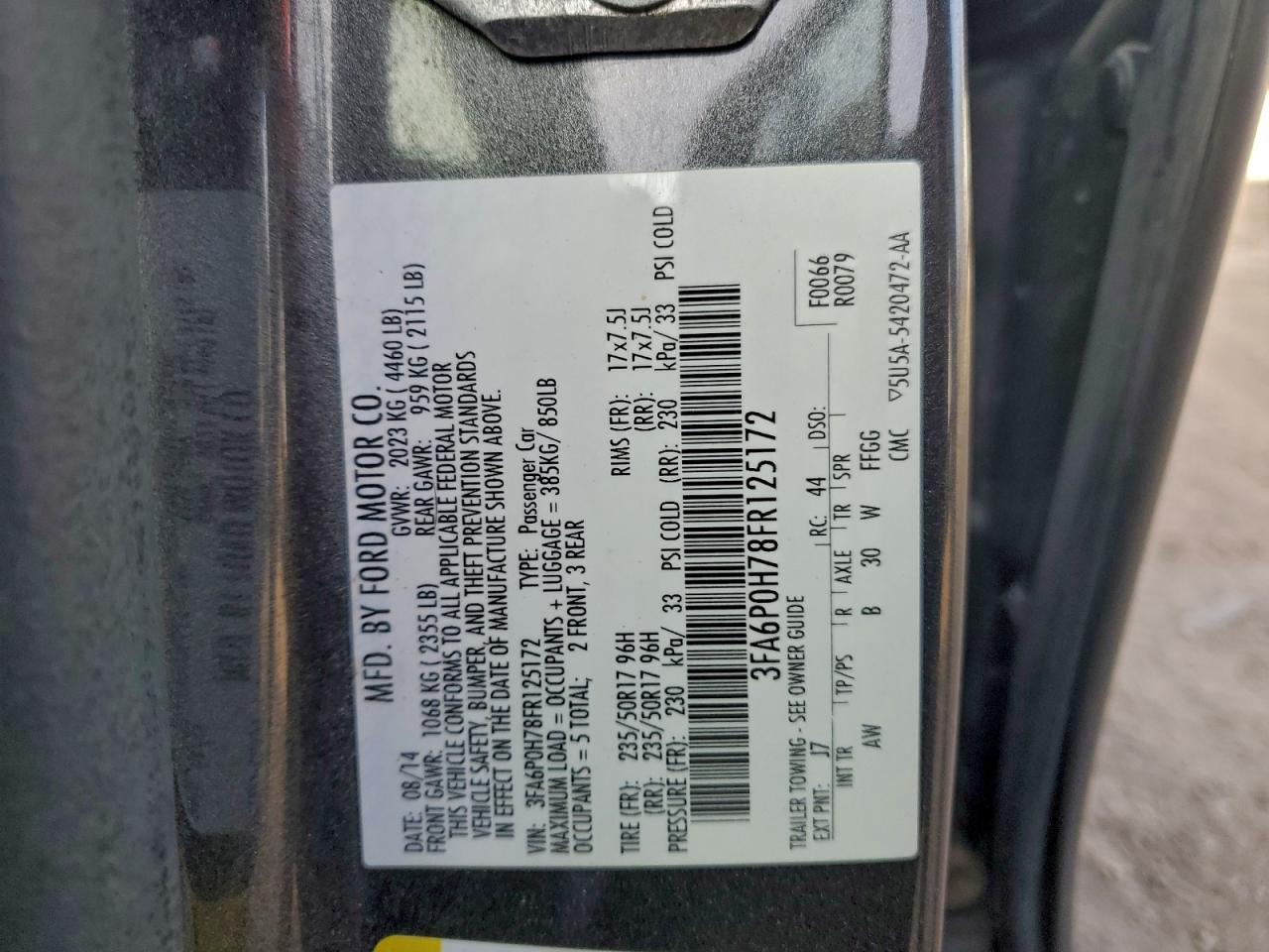 2015 Ford Fusion Se VIN: 3FA6P0H78FR125172 Lot: 94085965