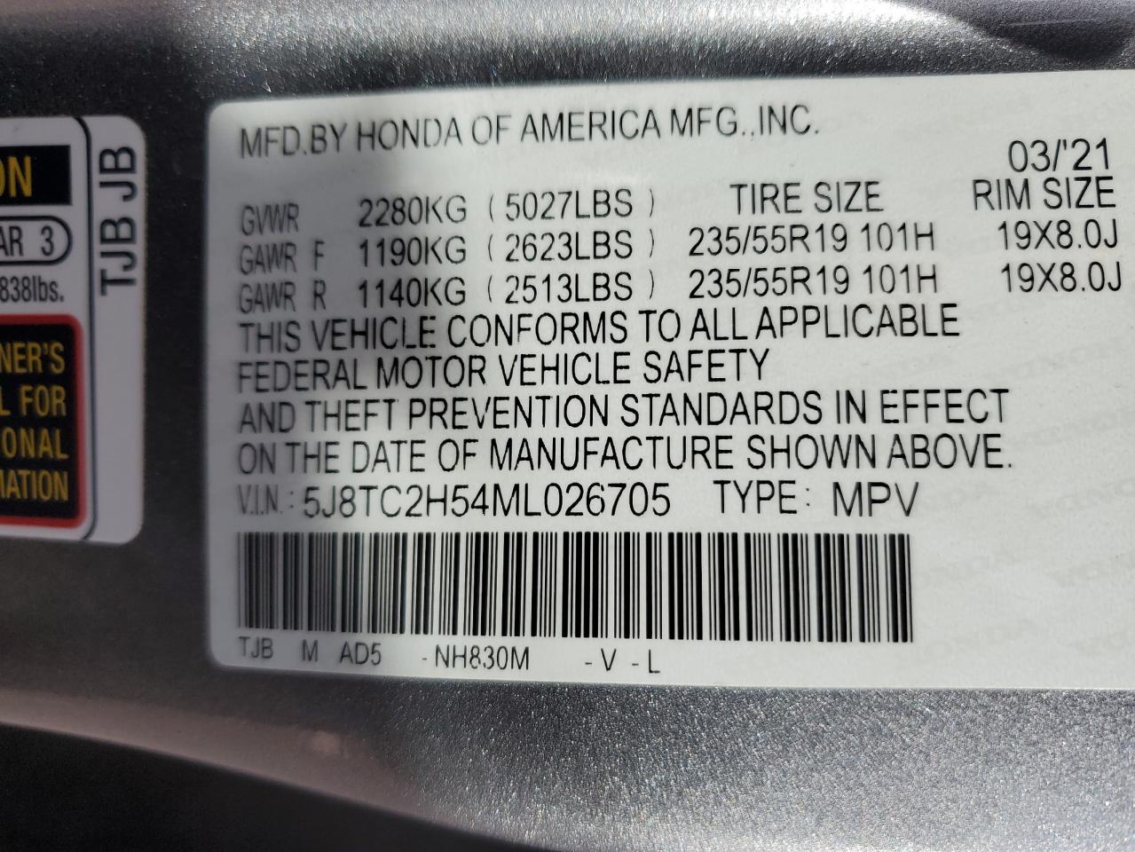 2021 Acura Rdx Technology VIN: 5J8TC2H54ML026705 Lot: 92586265