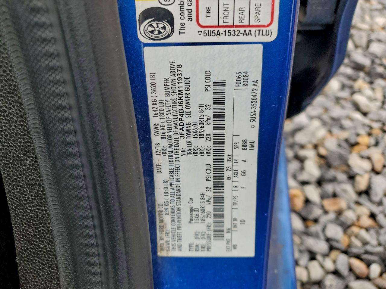 2019 Ford Fiesta Se VIN: 3FADP4BJ6KM119378 Lot: 94170265