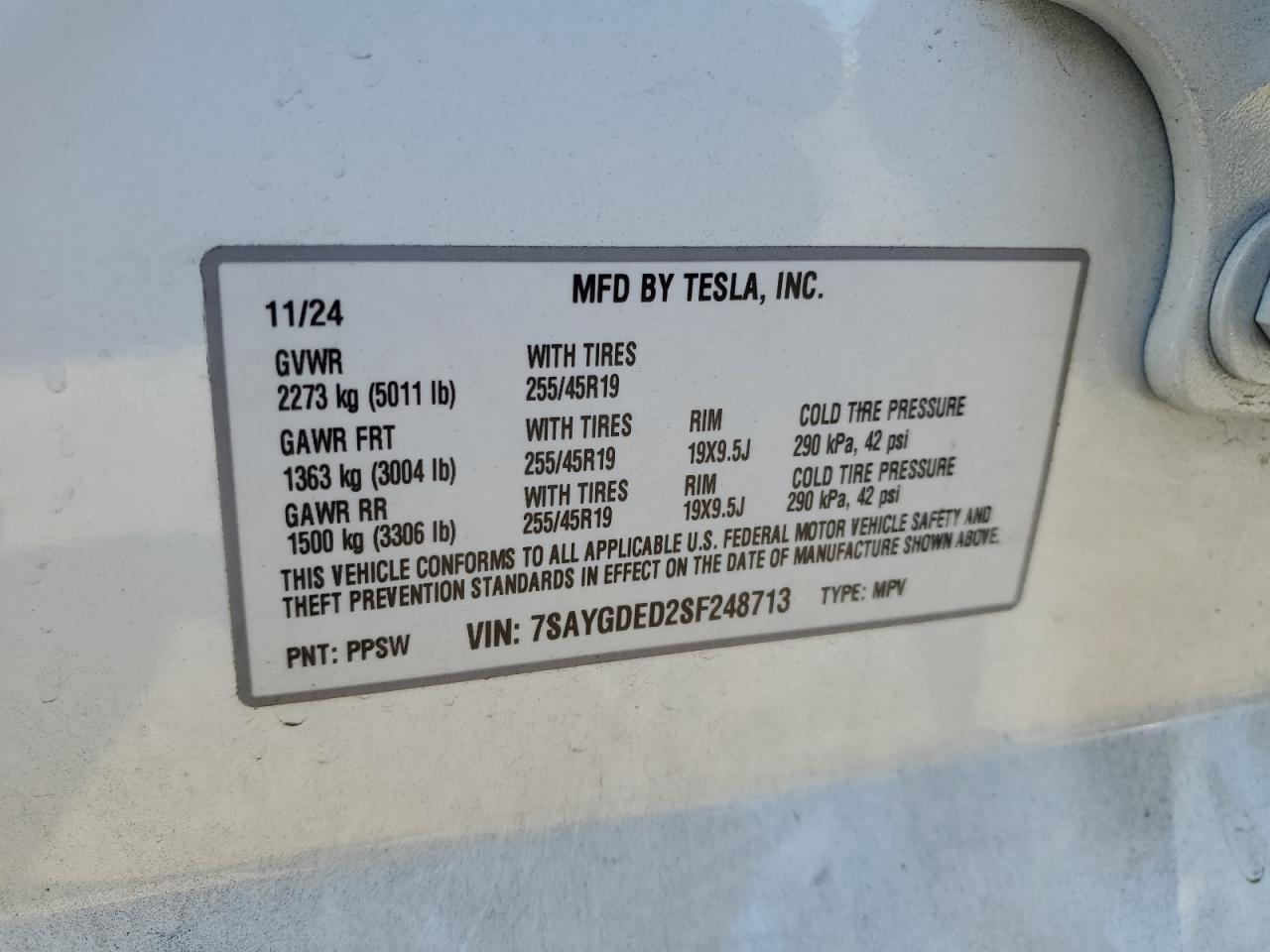 2025 Tesla Model Y VIN: 7SAYGDED2SF248713 Lot: 91629255