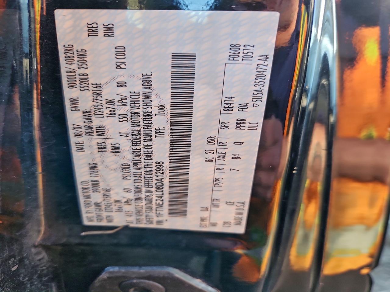 2008 Ford Econoline E250 Van VIN: 1FTNE24L08DA12998 Lot: 93867995