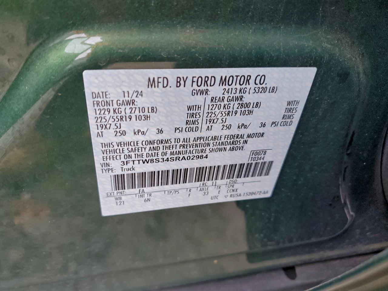 2025 Ford Maverick Lariat VIN: 3FTTW8S34SRA02984 Lot: 93891005