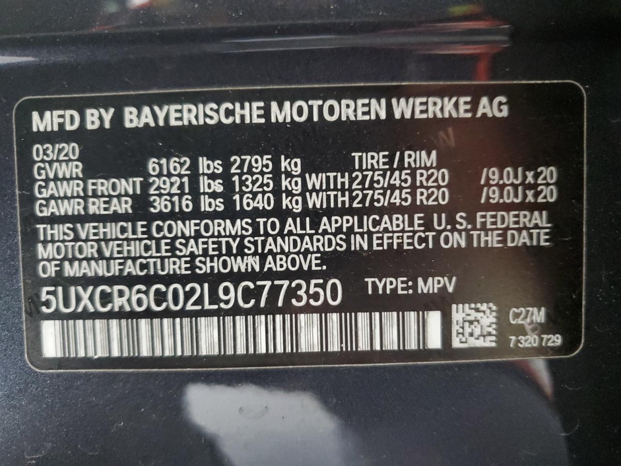 2020 BMW X5 xDrive40I VIN: 5UXCR6C02L9C77350 Lot: 91984615