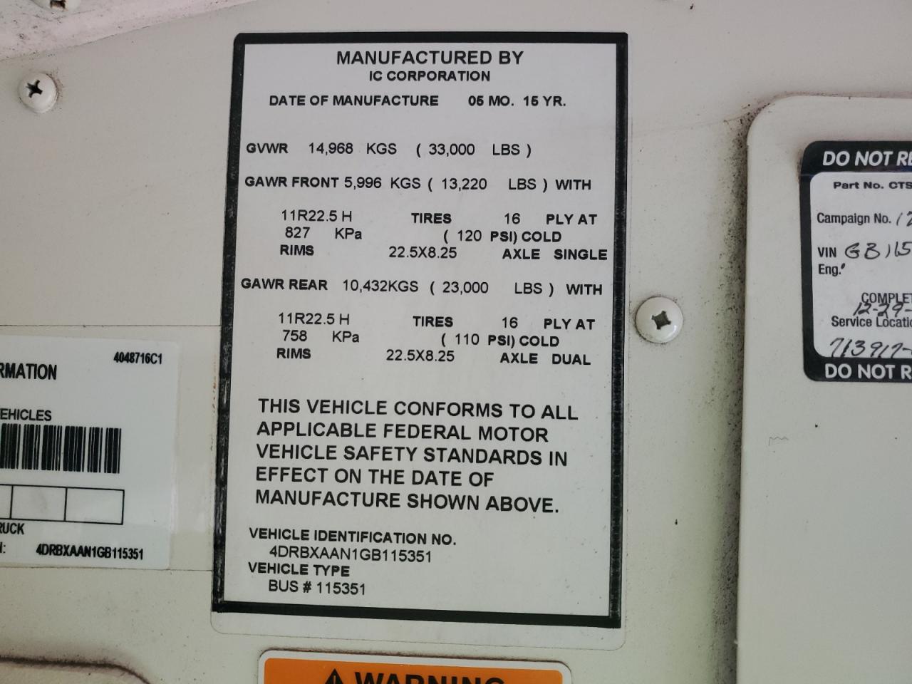 2016 Ic Corporation 3000 Re VIN: 4DRBXAAN1GB115351 Lot: 85438775