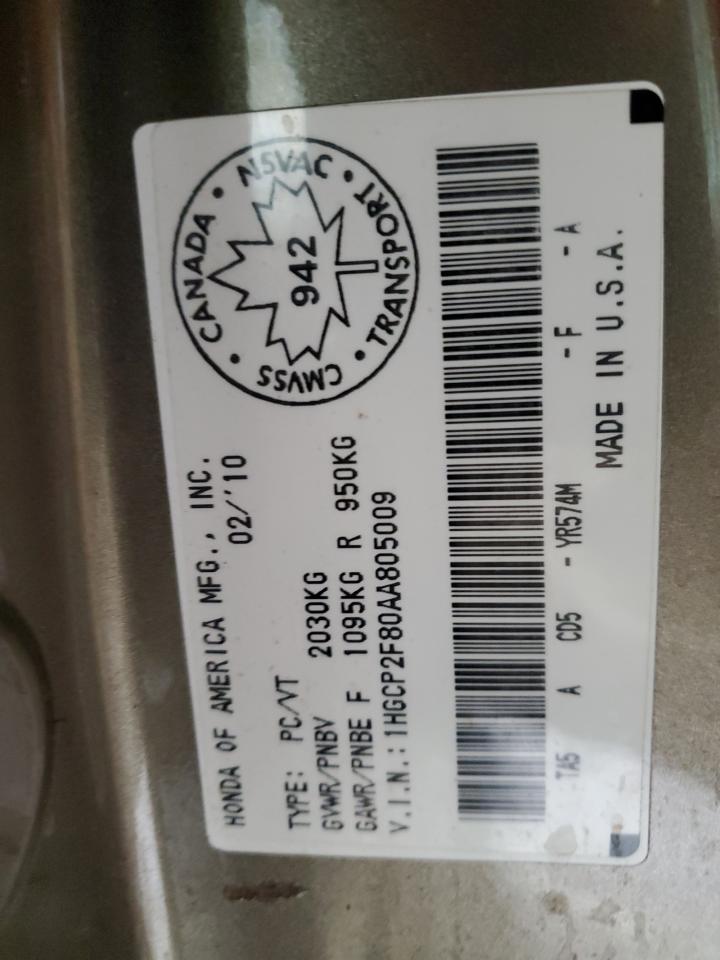 2010 Honda Accord Exl VIN: 1HGCP2F80AA805009 Lot: 89932055
