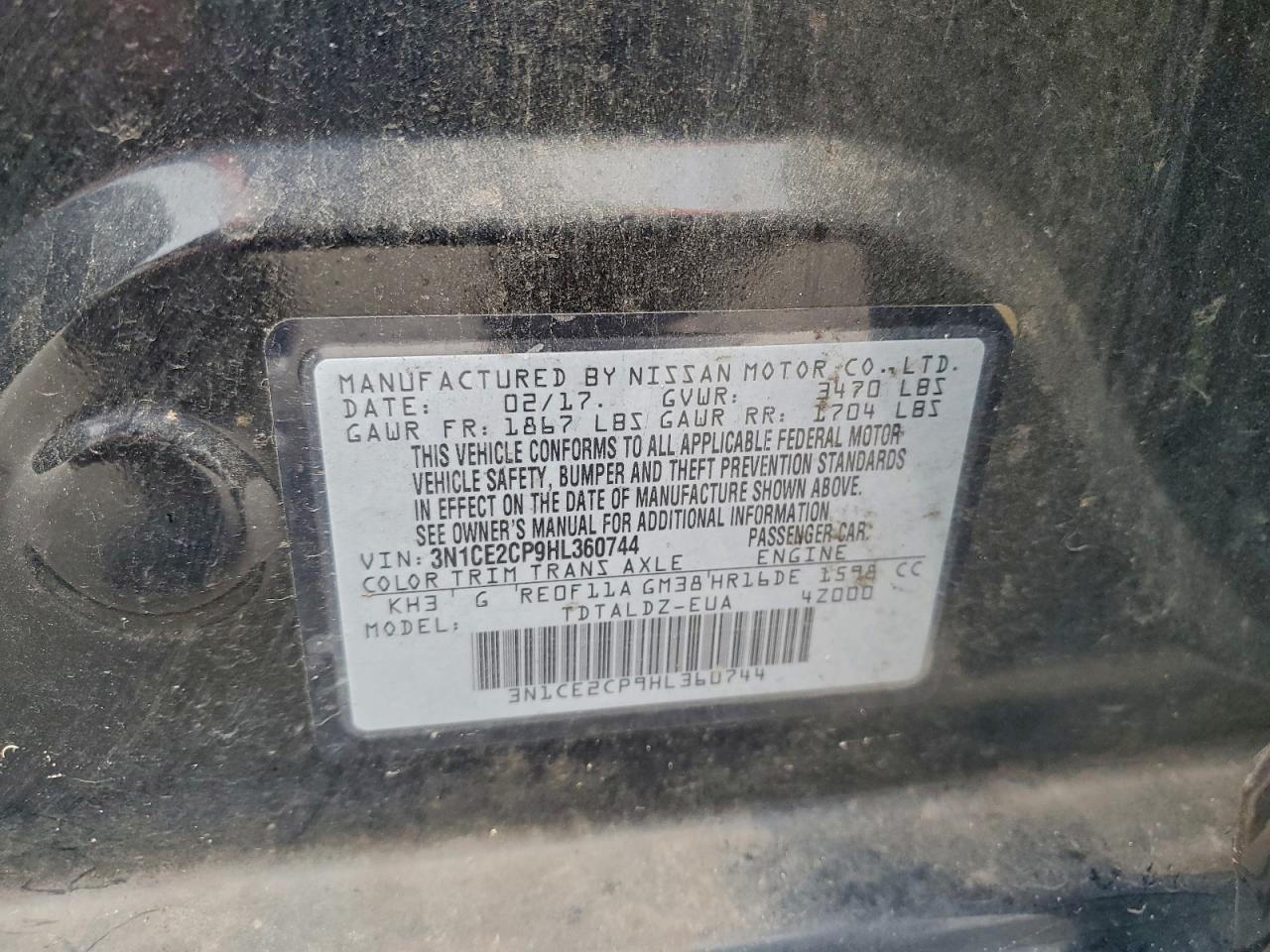 2017 Nissan Versa Note S VIN: 3N1CE2CP9HL360744 Lot: 94360605