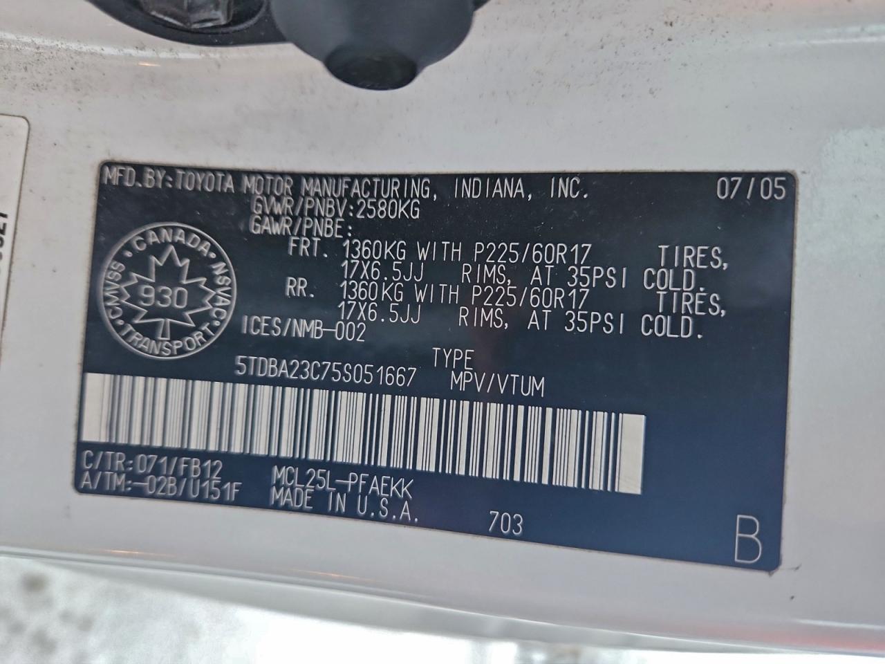 2005 Toyota Sienna Le VIN: 5TDBA23C75S051667 Lot: 94126835