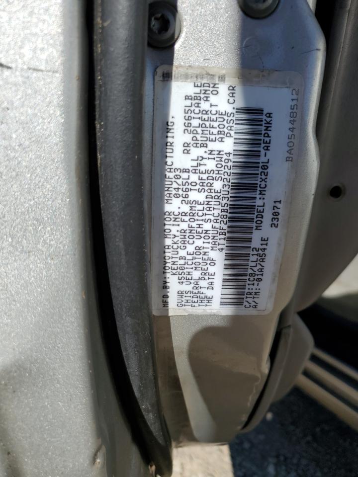 2003 Toyota Avalon Xl VIN: 4T1BF28B53U322294 Lot: 92250455