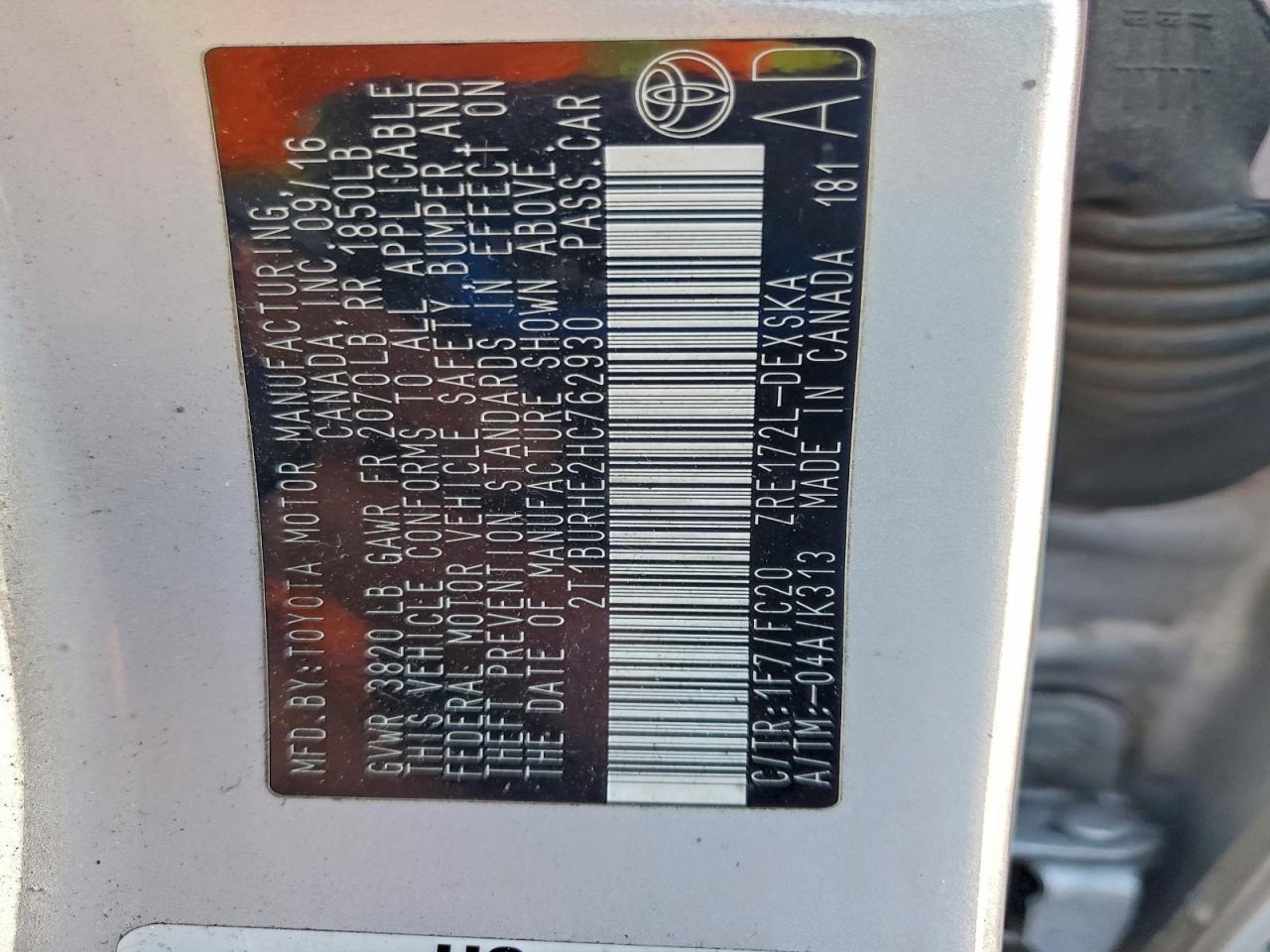 2017 Toyota Corolla L VIN: 2T1BURHE2HC762930 Lot: 94100325