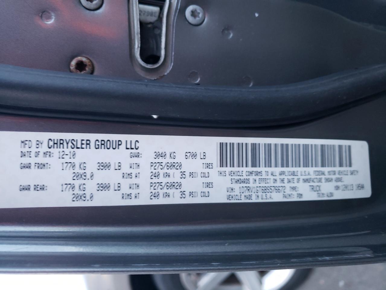 2011 Dodge Ram 1500 VIN: 1D7RV1GT6BS576672 Lot: 93059315