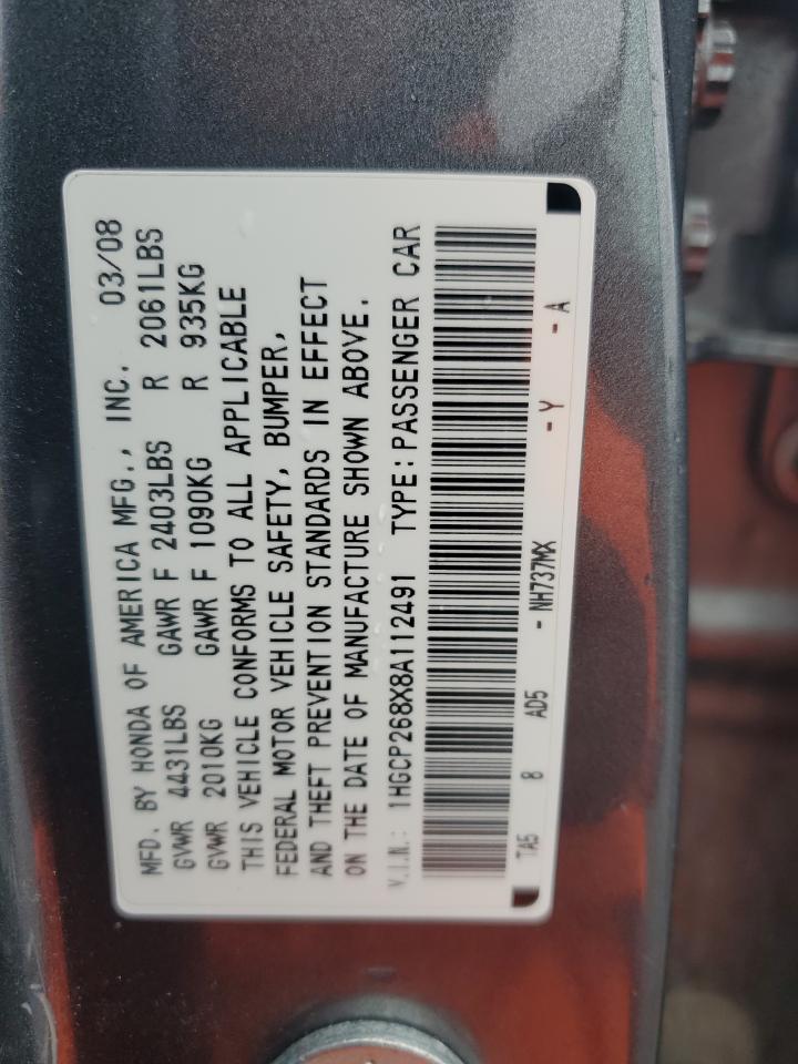 2008 Honda Accord Exl VIN: 1HGCP268X8A112491 Lot: 93817155