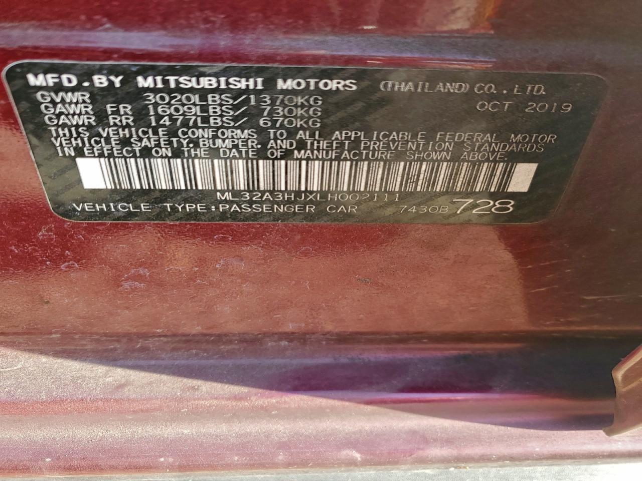 2020 Mitsubishi Mirage Es VIN: ML32A3HJXLH002111 Lot: 94113385