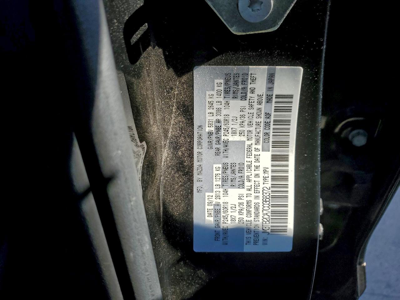 2012 Mazda Cx-9 VIN: JM3TB2CA7C0368372 Lot: 91288515