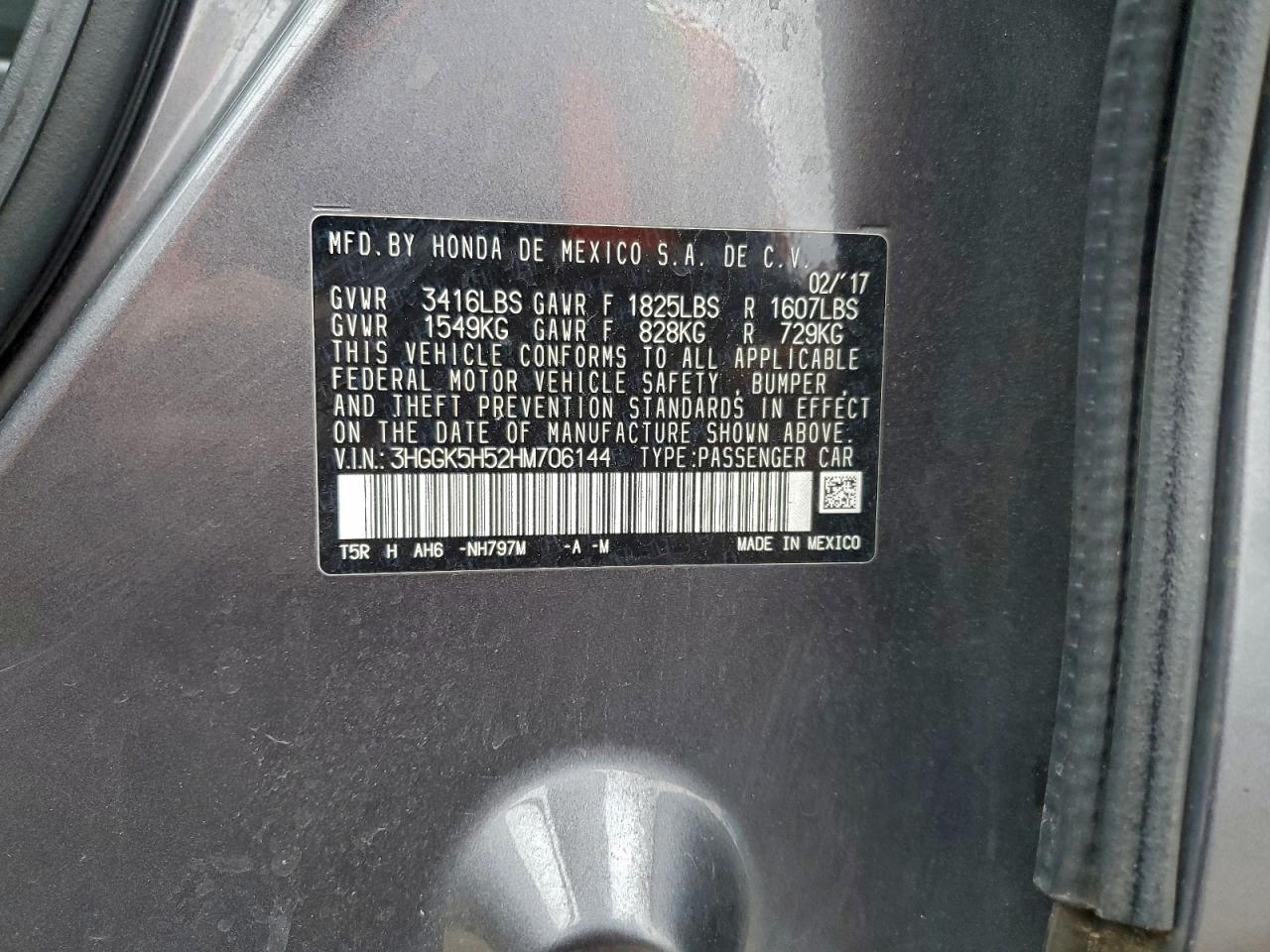 2017 Honda Fit Lx VIN: 3HGGK5H52HM706144 Lot: 93636805