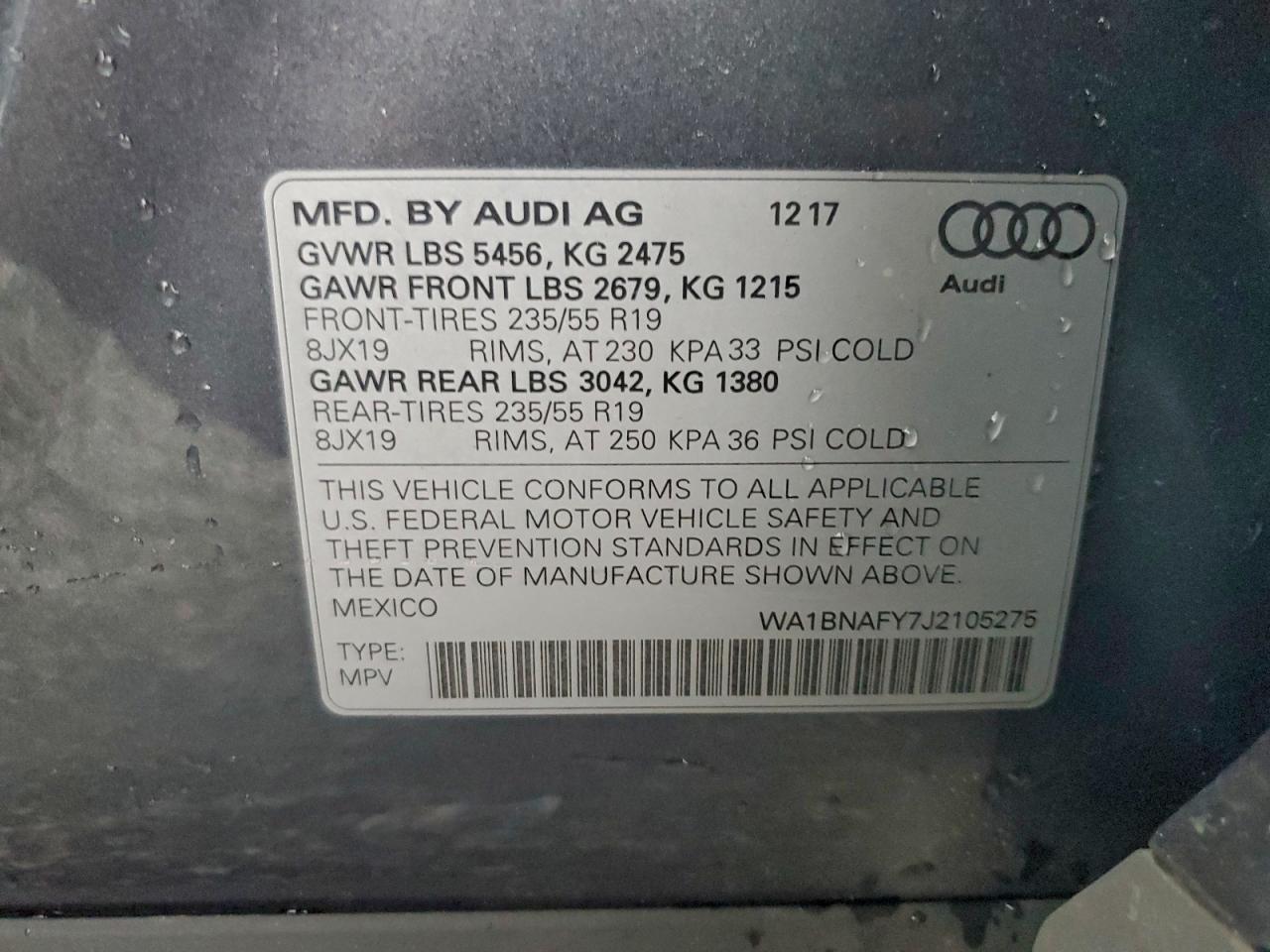 2018 Audi Q5 Premium Plus VIN: WA1BNAFY7J2105275 Lot: 93091255