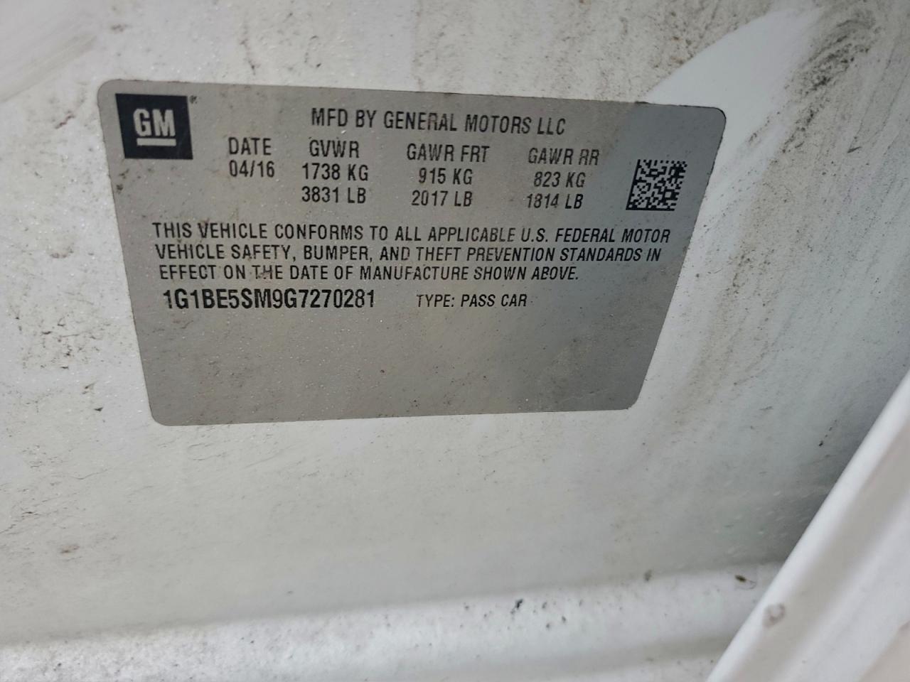 2016 Chevrolet Cruze Lt VIN: 1G1BE5SM9G7270281 Lot: 94511155