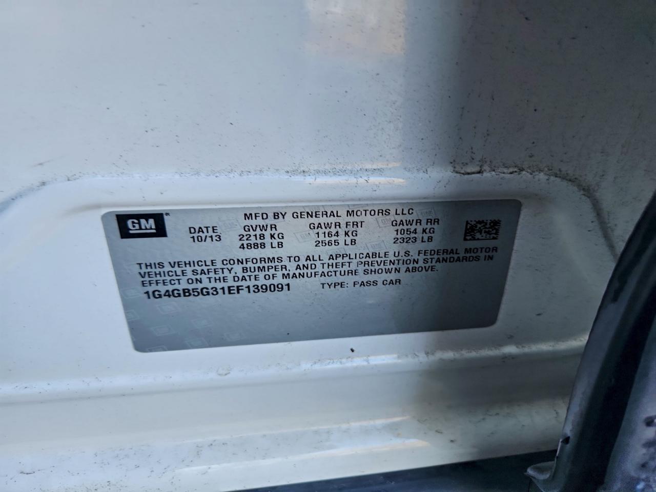 2014 Buick Lacrosse VIN: 1G4GB5G31EF139091 Lot: 93119625