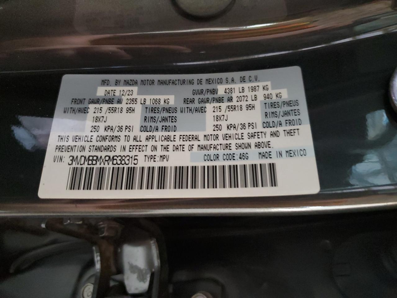 2024 Mazda Cx-30 Select VIN: 3MVDMBBMXRM638315 Lot: 93380125