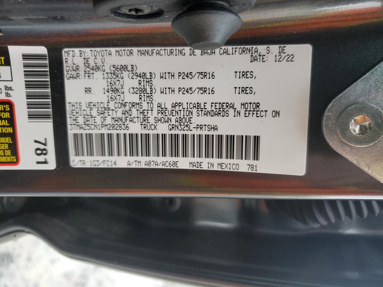 2023 Toyota Tacoma Double Cab VIN: 3TMAZ5CN1PM202836 Lot: 91727475