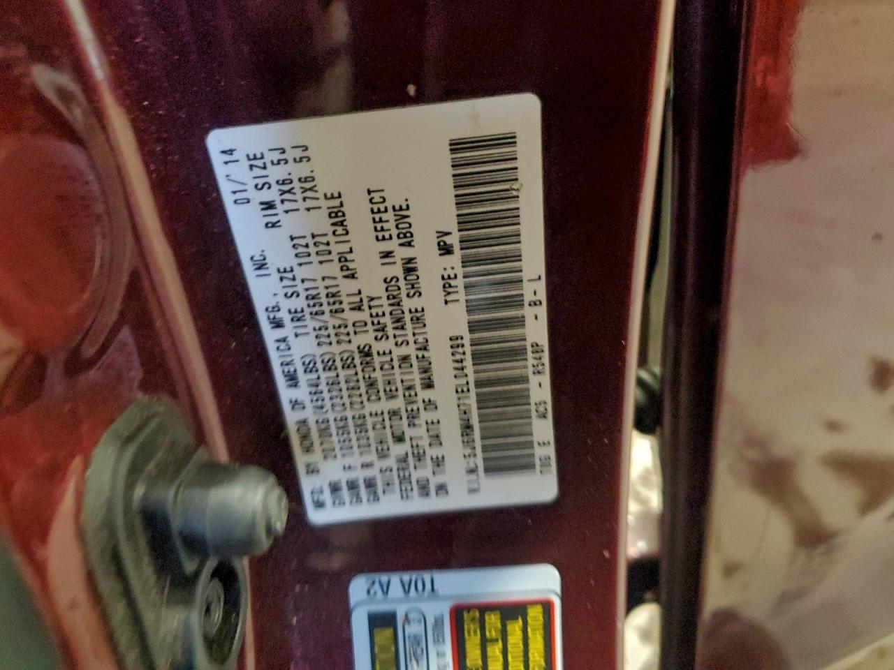 2014 Honda Cr-V Exl VIN: 5J6RM4H71EL044299 Lot: 93806155