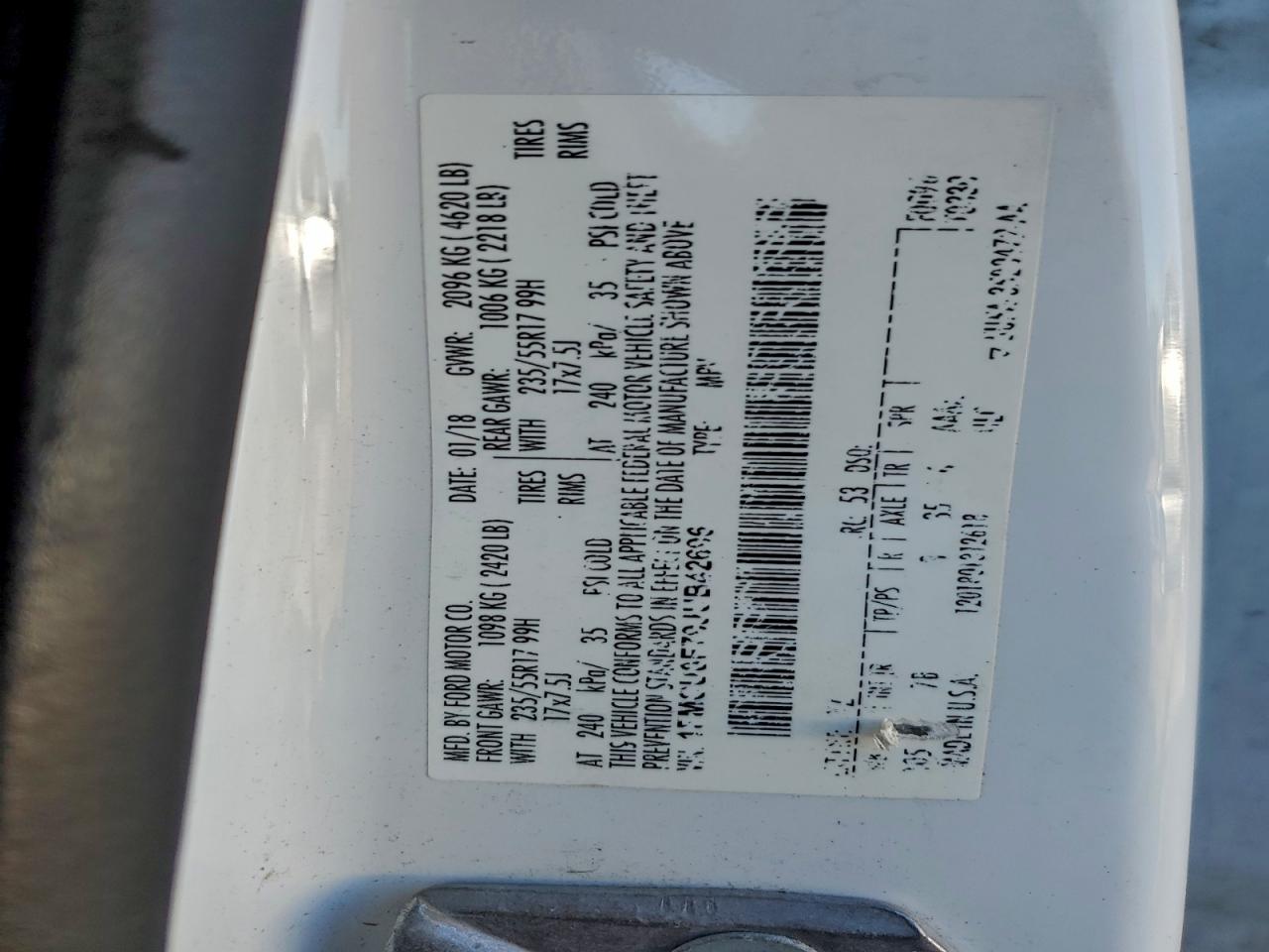 2018 Ford Escape S VIN: 1FMCU0F79JUB42696 Lot: 94527665