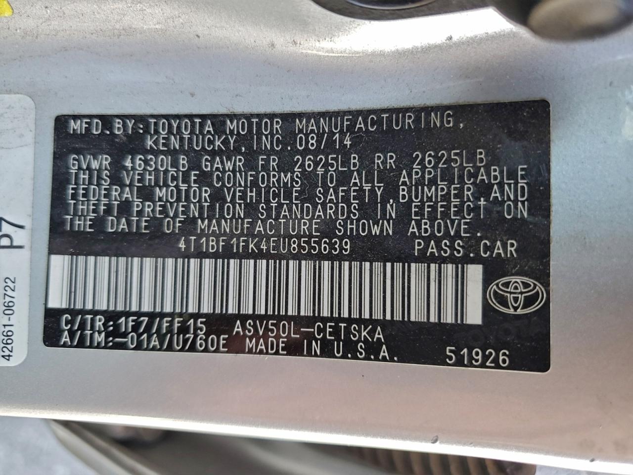 2014 Toyota Camry L VIN: 4T1BF1FK4EU855639 Lot: 94636735