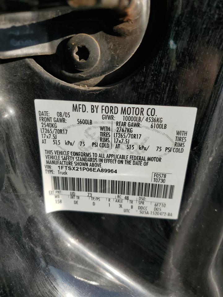 2006 Ford F250 Super Duty VIN: 1FTSX21P06EA89964 Lot: 91104245