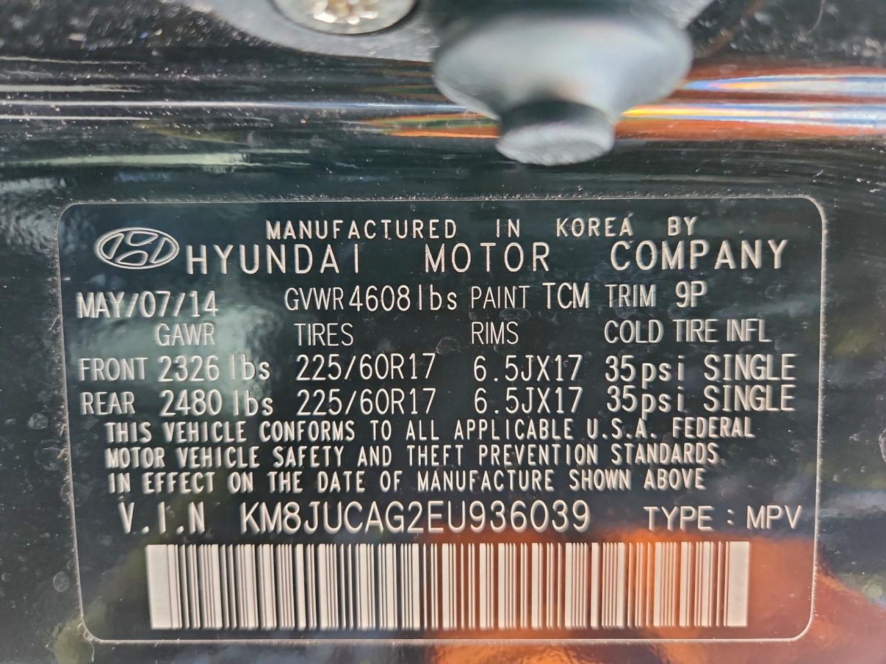 2014 Hyundai Tucson Gls VIN: KM8JUCAG2EU936039 Lot: 93986615