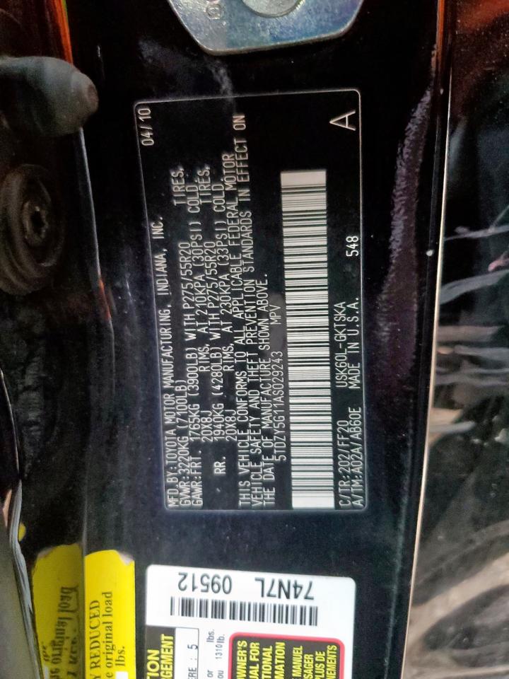 2010 Toyota Sequoia Sr5 VIN: 5TDZY5G11AS029243 Lot: 91542945