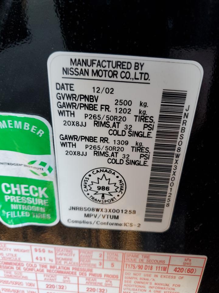 2003 Infiniti Fx45 VIN: JNRBS08WX3X001258 Lot: 92109625