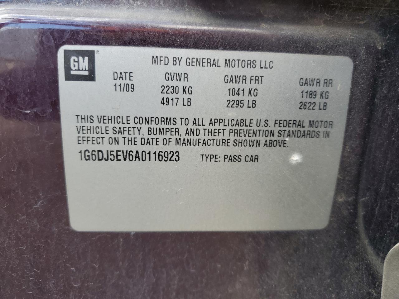 2010 Cadillac Cts Performance Collection VIN: 1G6DJ5EV6A0116923 Lot: 91607655