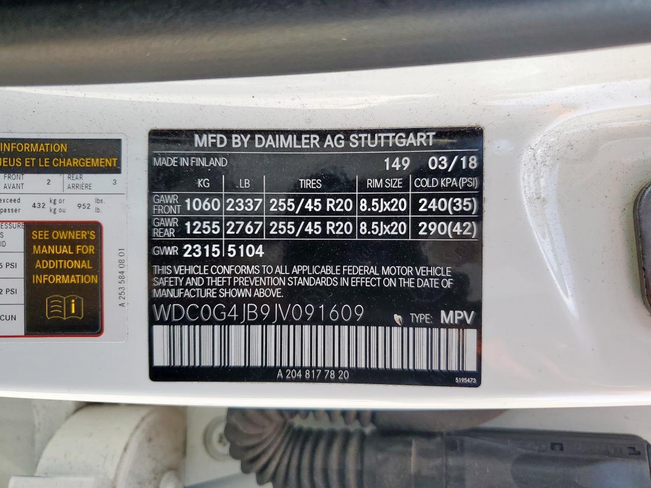 2018 Mercedes-Benz Glc 300 VIN: WDC0G4JB9JV091609 Lot: 92879175