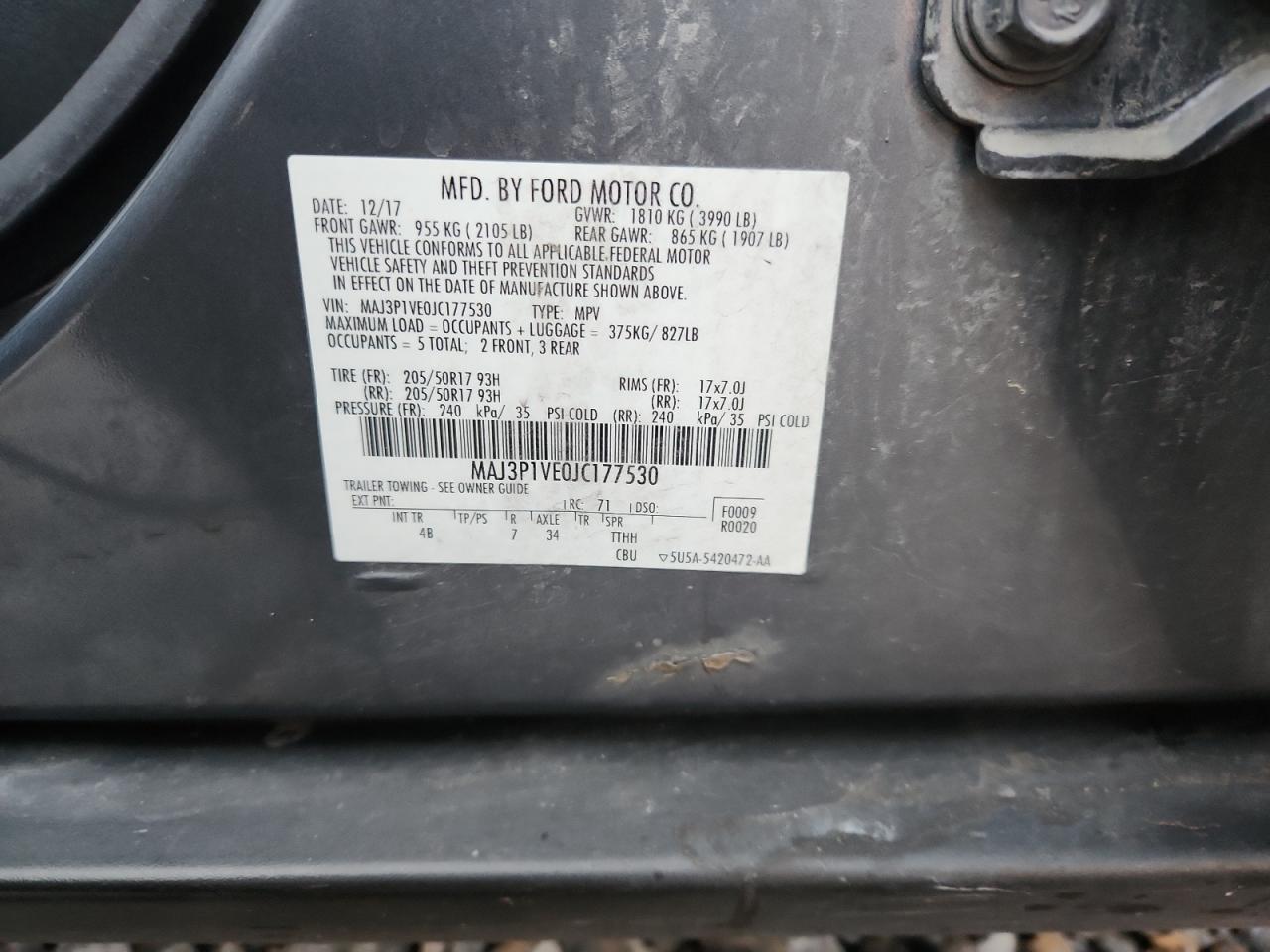 2018 Ford Ecosport Titanium VIN: MAJ3P1VE0JC177530 Lot: 91630575