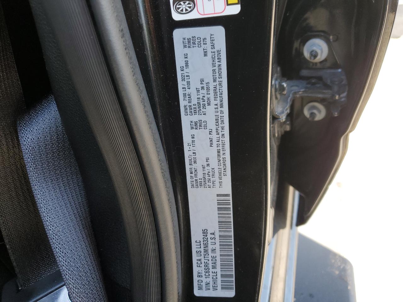 2021 Ram 1500 Laramie VIN: 1C6SRFJT5MN632485 Lot: 91873215