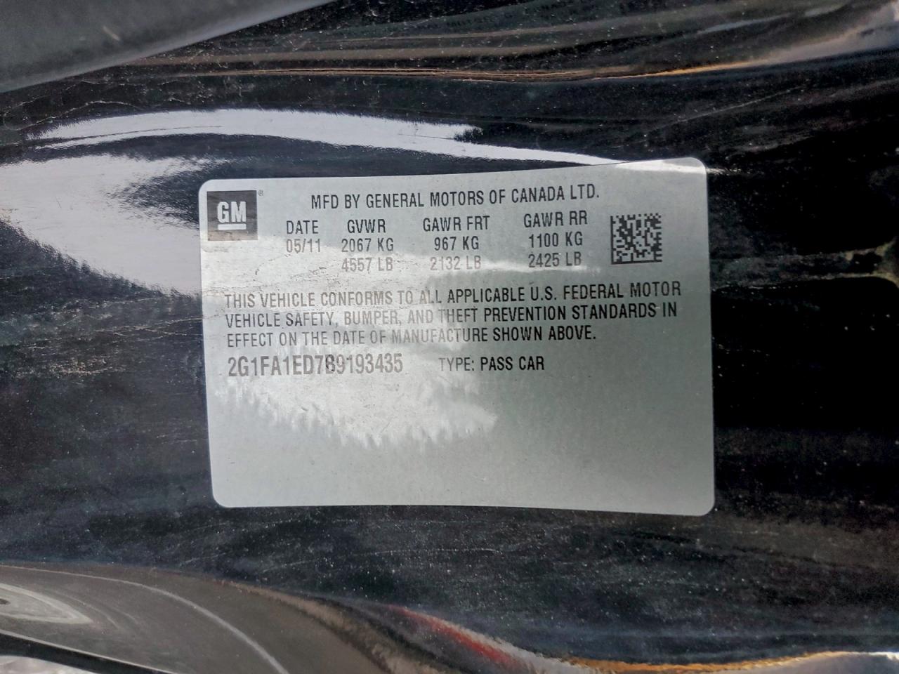 2011 Chevrolet Camaro Ls VIN: 2G1FA1ED7B9193435 Lot: 93504905