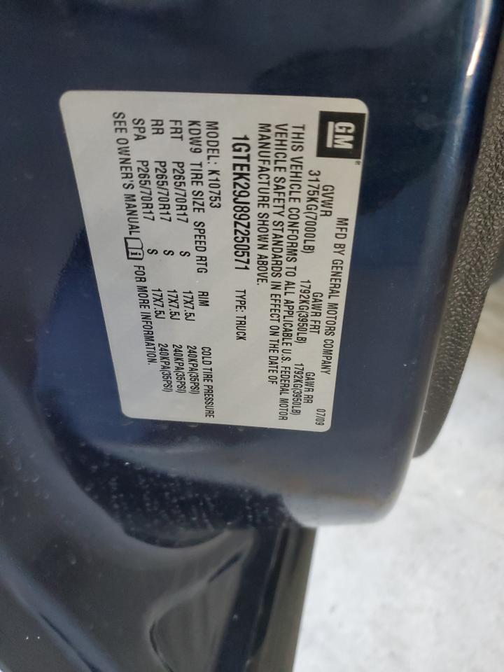 2009 GMC Sierra K1500 Sle VIN: 1GTEK29J89Z250571 Lot: 91787985