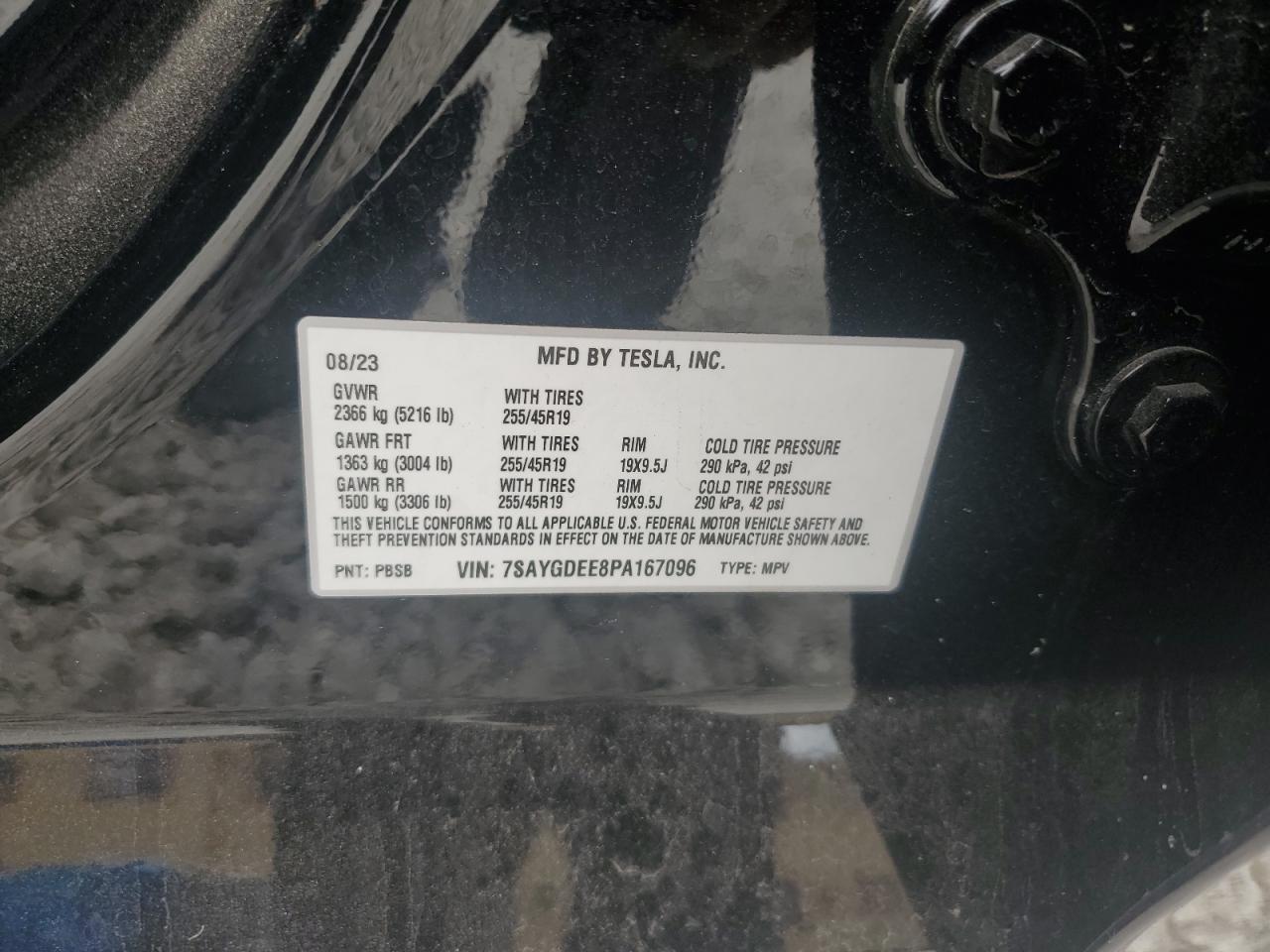 2023 Tesla Model Y VIN: 7SAYGDEE8PA167096 Lot: 91211235