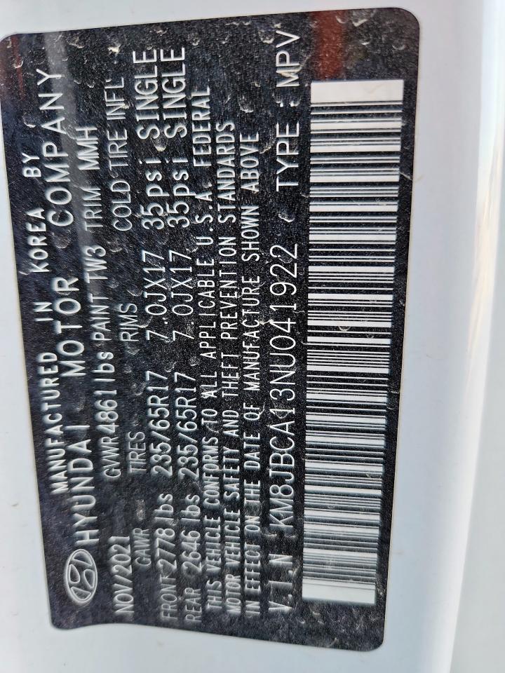 2022 Hyundai Tucson Blue VIN: KM8JBCA13NU041922 Lot: 92865415