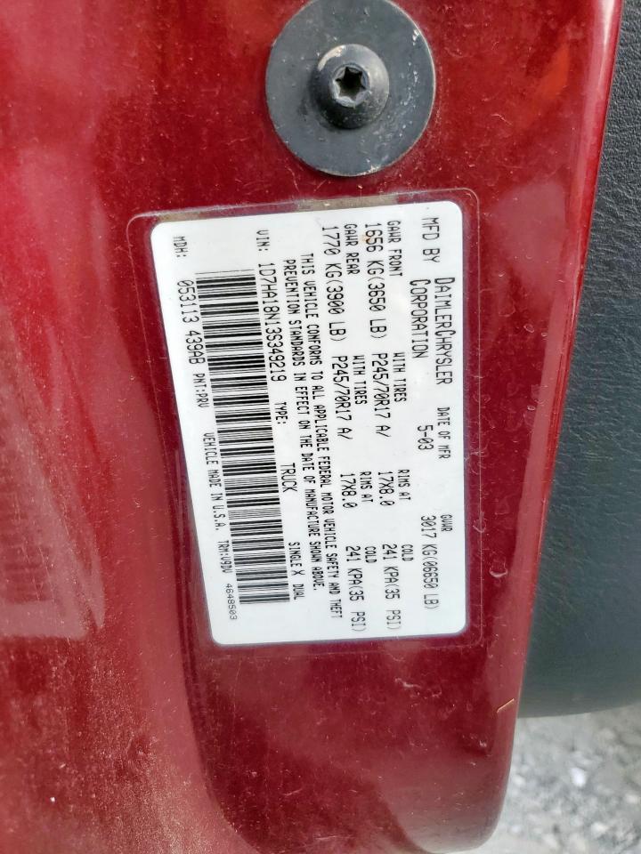 2003 Dodge Ram 1500 St VIN: 1D7HA18N13S349219 Lot: 92859175