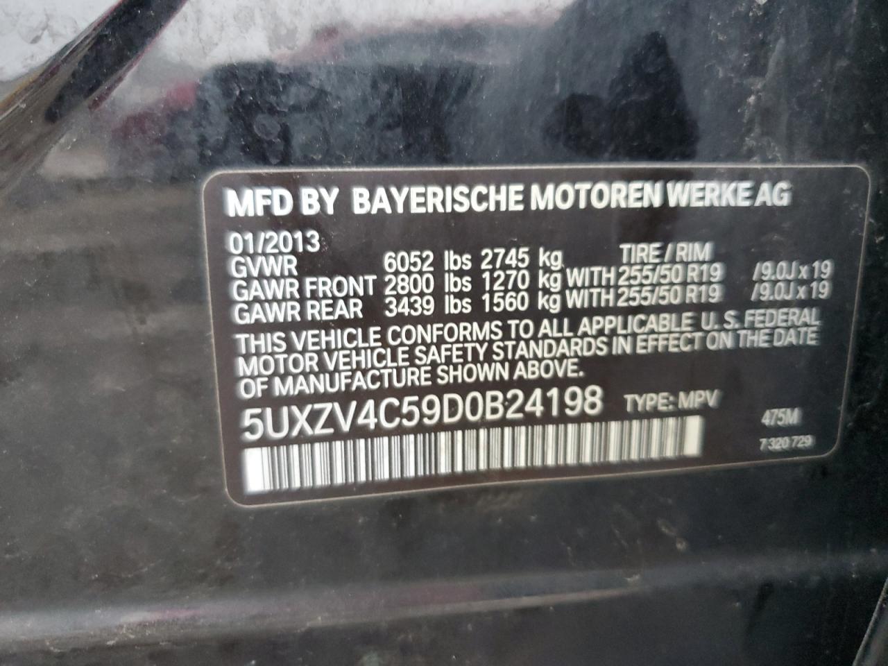 2013 BMW X5 xDrive35I VIN: 5UXZV4C59D0B24198 Lot: 93449465