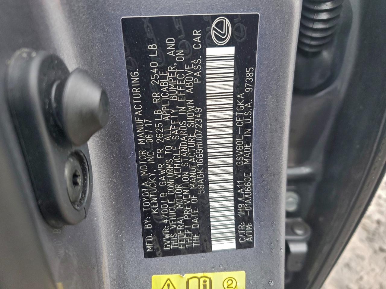 2017 Lexus Es 350 VIN: 58ABK1GG9HU072349 Lot: 94400975